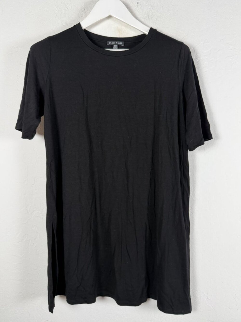 Eileen Fisher Womens Black Short Sleeve T-Shirt Tunic Top Medium Tencel Blend